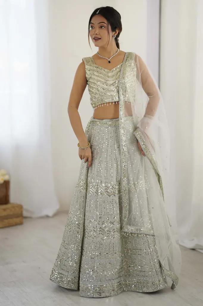 Grey Dori Work Georgette Wedding Wear Lehenga With Blouse